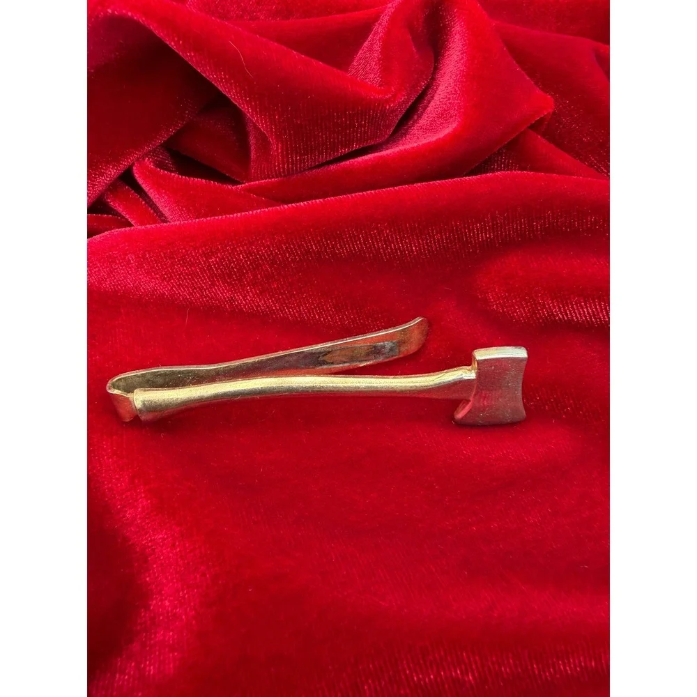 Vintage Axe Tie Clip Gold Tone Novelty Lumberjack Hatchet Mens Accessory